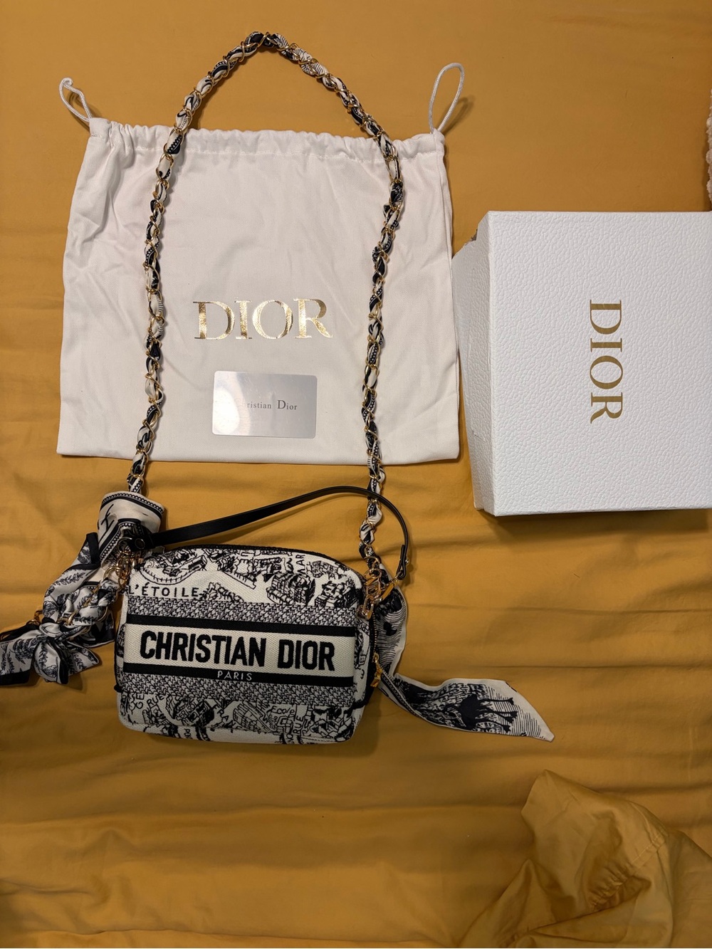 Dior Black & Cream Toile Mini Camera Bag with Scarf